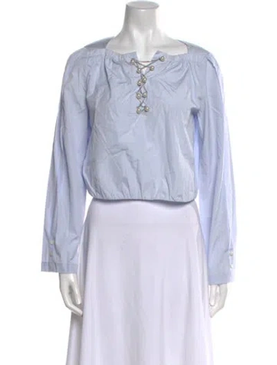Pre-owned 3.1 Phillip Lim V-neck Long Sleeve Crop Top In Blue
