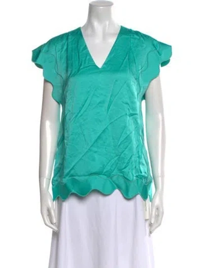 Pre-owned 3.1 Phillip Lim V-neck Short Sleeve Blouse In Green