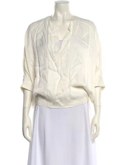 Pre-owned 3.1 Phillip Lim V-neck Three-quarter Sleeve Blouse In White