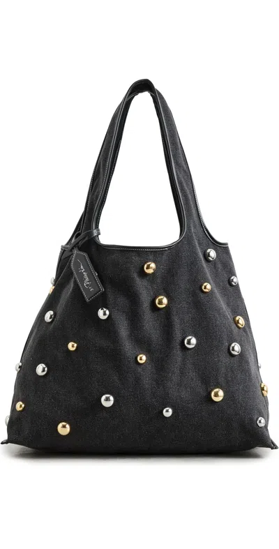 3.1 Phillip Lim Washed Denim Market Tote With Dome Embellishments Black