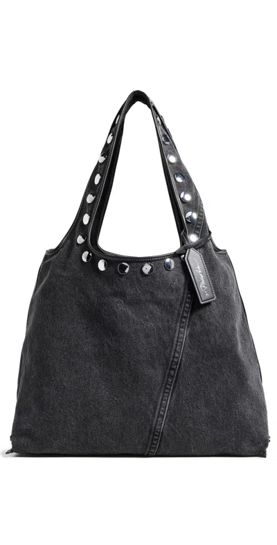 3.1 PHILLIP LIM WASHED DENIM MARKET TOTE WITH STUDS WASHED BLK