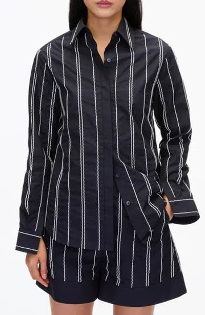 3.1 Phillip Lim Wave Embroidered Long Sleeve Shirt In Blue