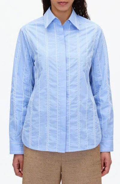 3.1 Phillip Lim Wave Embroidered Long Sleeve Shirt In Blue