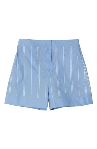 3.1 Phillip Lim Wave Embroidered Poplin Shorts In Blue