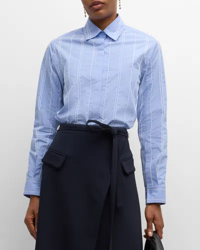 3.1 Phillip Lim Wavy Stitched Long-sleeve Shirt In Oxford Blue