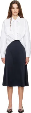 3.1 Phillip Lim White & Navy Draped Shirt Combo Slip Midi Dress In White