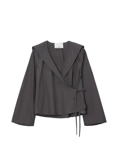 3.1 Phillip Lim Wide Collar Tie Blouse In Gray