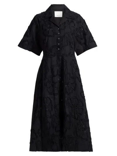 3.1 Phillip Lim Embroidered Midi Shirt Dress In Black