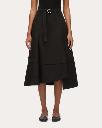 3.1 Phillip Lim Women's Belted Asymmetric Paneled Cotton Midi Skirt In Black
