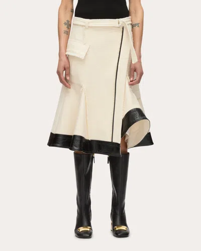 3.1 PHILLIP LIM WOMEN'S BELTED FAUX LEATHER-TRIM TWEED SKIRT
