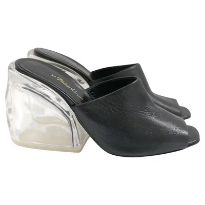 Pre-owned 3.1 Phillip Lim Women's Black Leather Plexi Heel Mules Size 36.5