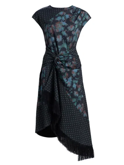 3.1 Phillip Lim Desert Flower Asymmetric Twill Midi Dress In Multi