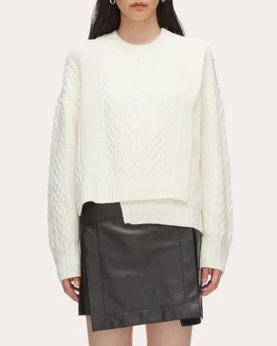 3.1 PHILLIP LIM WOMEN'S DOUBLE-LAYER CABLE KNIT CREWNECK SWEATER
