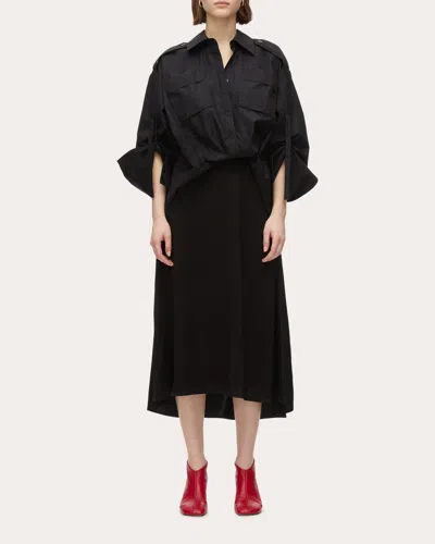 3.1 Phillip Lim Women's Draped Layered Poplin Satin Combo Midi Dress In Black