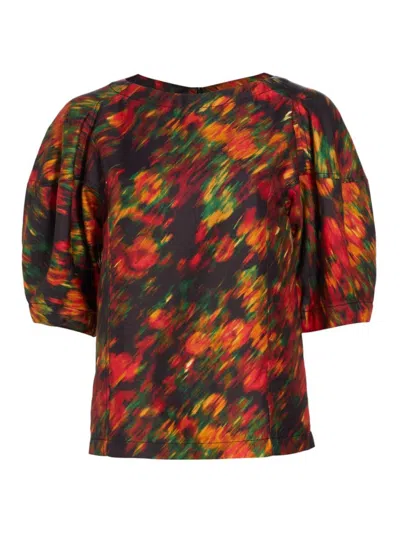 3.1 Phillip Lim Women's Flowers In Motion Silk Blend Top In Red Floral Multi