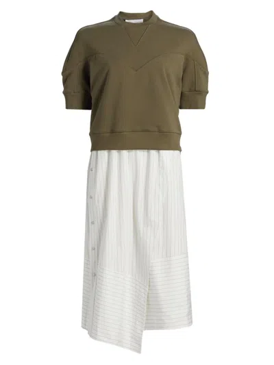 3.1 Phillip Lim Women's French Terry & Striped Poplin Mixed-media Midi-dress In Multi