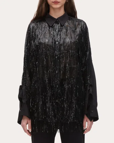 3.1 Phillip Lim Women's Fringed Sequin-embellished Crepe Blouse In Black