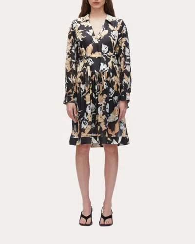 3.1 Phillip Lim Women's Gathered Floral Print Silk-blend Dress Cotton/silk In Black
