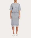 3.1 Phillip Lim Short Sleeve Draped Knit Dress With Chiffon Combo In Gray