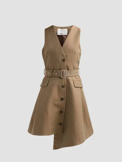 3.1 Phillip Lim Women's Houndstooth Tweed Belted Knee-length Dress In Brown