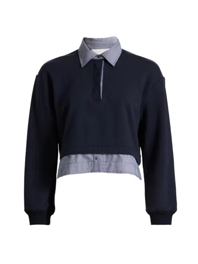 3.1 Phillip Lim Mixed Media Cotton Crop Sweatshirt In Blue