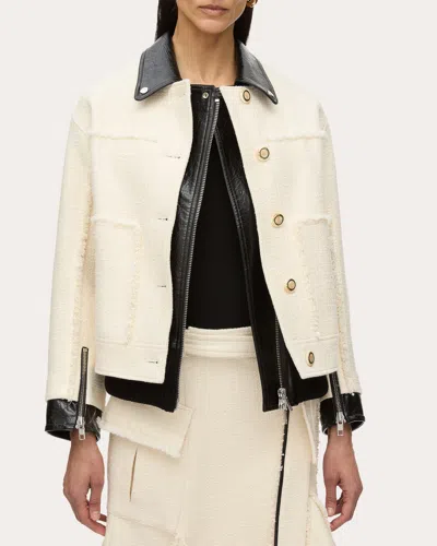 3.1 Phillip Lim Women's Layered Faux Leather-trim Tweed Jacket In White