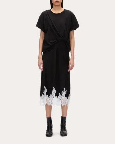 3.1 Phillip Lim Women's Layered Lace-trimmed Cotton-jersey And Satin Midi Dress In Black