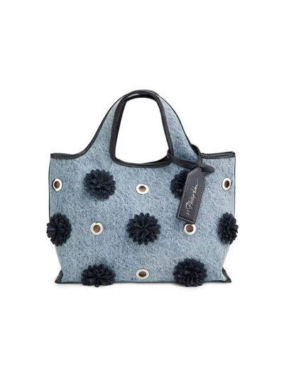 3.1 Phillip Lim Women's Mini Floral-appliqué Denim Shopper Tote Bag In Blue