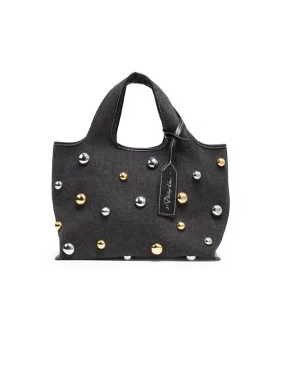 3.1 Phillip Lim Women's Mini Market Dome-embellished Denim Tote Bag In Black