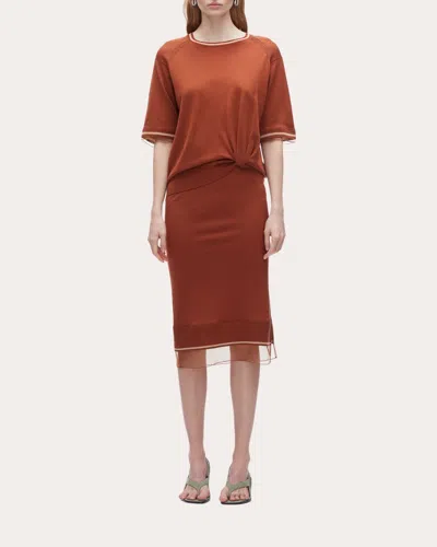 3.1 Phillip Lim Women's Organza Trimmed Gathered Wool Sweater Dress In Brown