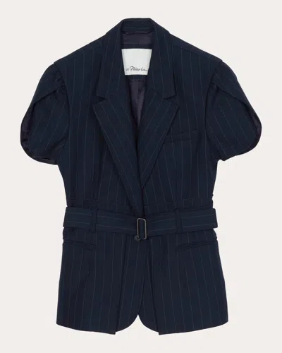 3.1 Phillip Lim Women's Pinstripe Tulip-sleeve Belted Blazer In Blue