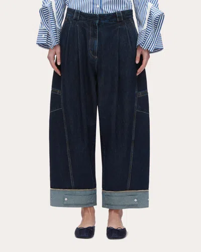 3.1 Phillip Lim Women's Pleated Curved Wide-leg Cropped Jeans In Blue