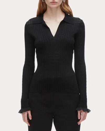 3.1 Phillip Lim Women's Ribbed Pointelle Knit Polo Top In Blue