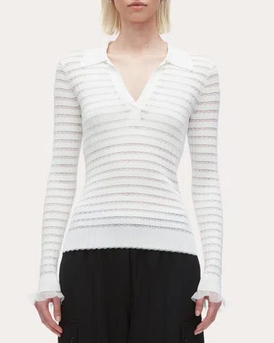 3.1 Phillip Lim Women's Ribbed Pointelle Knit Polo Top In White