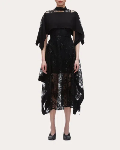 3.1 Phillip Lim Women's Sequin Lace Mock Neck Cape Midi Dress