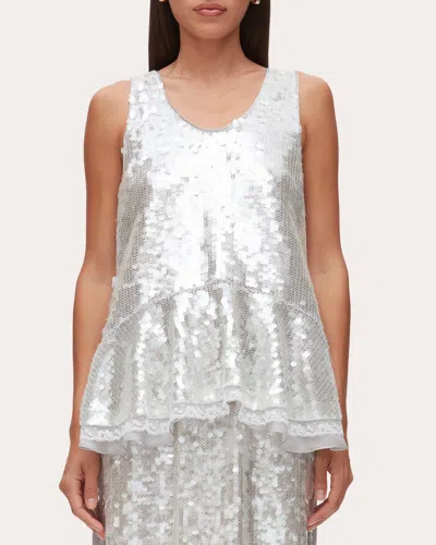 3.1 Phillip Lim Women's Sequin Paillette Bow-tied Flounce Tank Top In White