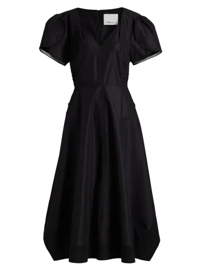 3.1 Phillip Lim Ruched Cotton-blend Poplin Midi Dress In Black
