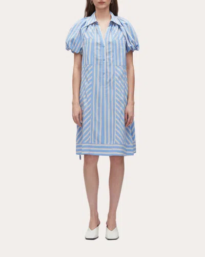 3.1 Phillip Lim Stripe Puff Sleeve Cotton Blend Shirtdress In Blue