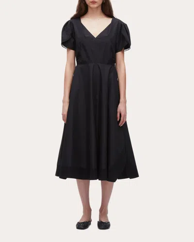 3.1 Phillip Lim Women's Techno Poplin V-neck Midi Dress In Black