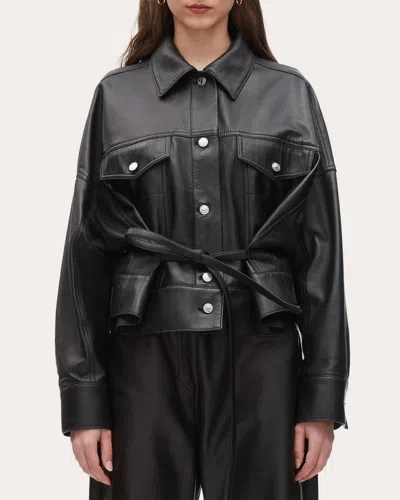 3.1 Phillip Lim Women's Tie-detailed Plonge Leather Jacket In Black