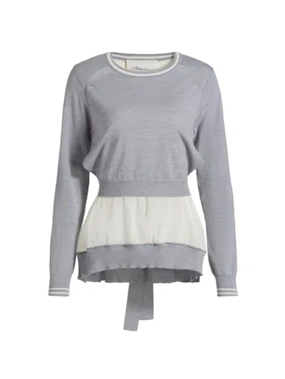 3.1 Phillip Lim Chiffon-paneled Wool Top In Gray