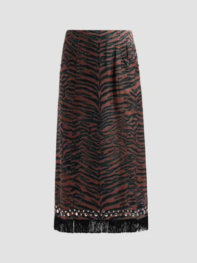 3.1 Phillip Lim Women's Tiger Studded Fringe-trim Midi Skirt In Sierra Multi