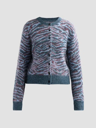 3.1 Phillip Lim Women's Tiger Wool-blend Crewneck Cardigan In Petrol Multi