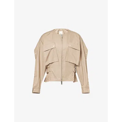 3.1 PHILLIP LIM WOMENS CARGO ASYMMETRIC-HEM REGULAR-FIT COTTON-BLEND JACKET KHAKI