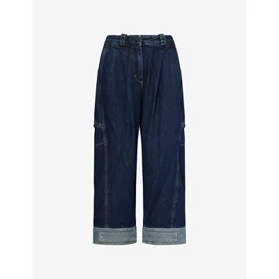 3.1 Phillip Lim Womens Curved Wide-leg Cropped Denim Trousers Dark Indigo In Blue