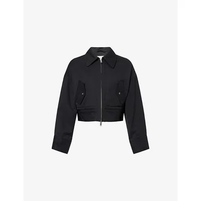 3.1 Phillip Lim Womens Double-zip Utility Cropped Cotton Jacket Black