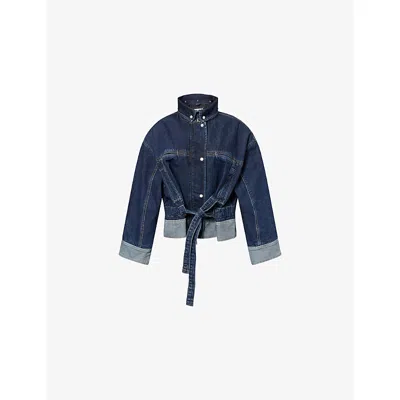 3.1 Phillip Lim Womens Dark Indigo Tie-waist Boxy Denim Jacket Xs