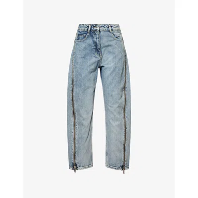 3.1 Phillip Lim Womens Curve Petite Zip-embellishment Denim Jeans Washed Indigo