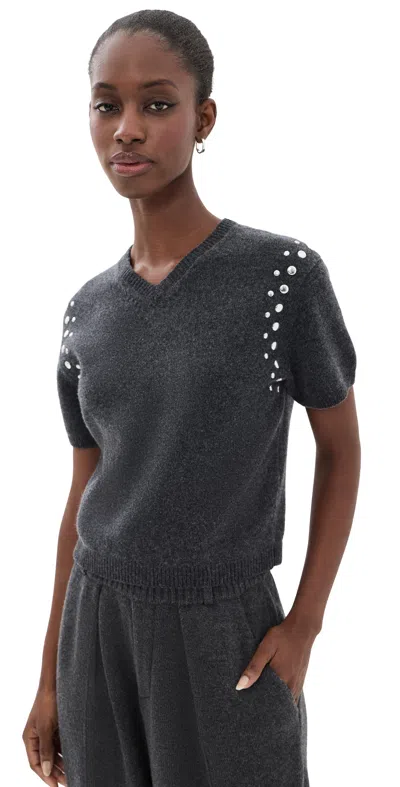 3.1 Phillip Lim Wool Blend Boxy V-neck Sweater Charcoal