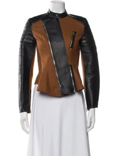 Pre-owned 3.1 Phillip Lim Wool Colorblock Pattern Biker Jacket In Brown